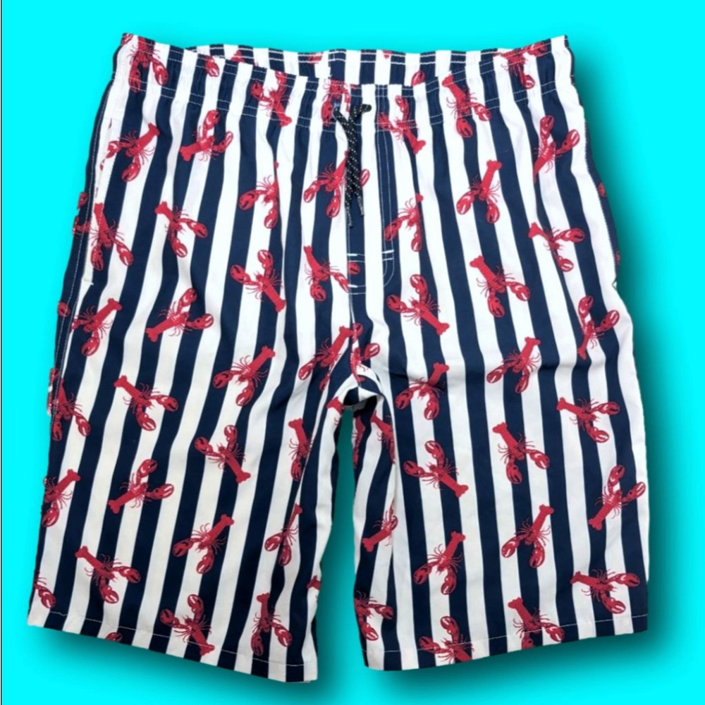 Boy's Wonder Nation Swim Trunks XXL White Navy Blue Lobster Print